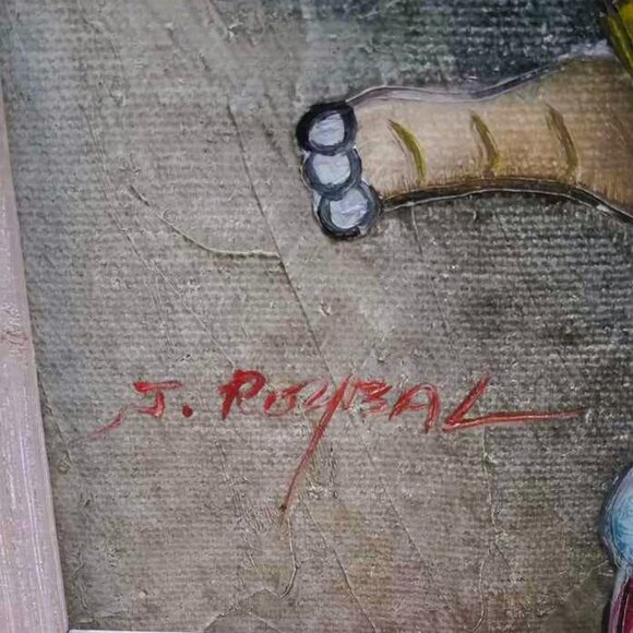 Signed J Roybal Whimsical Violinist on an Elephant Painting Framed - Picture 10 of 11